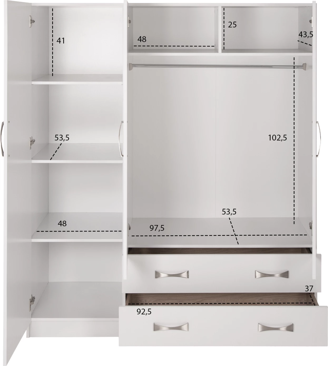 Dollap 3-fletësh CARLY FH384.05 me 2 sirtarë ngjyrë e bardhë 150x55x180H cm