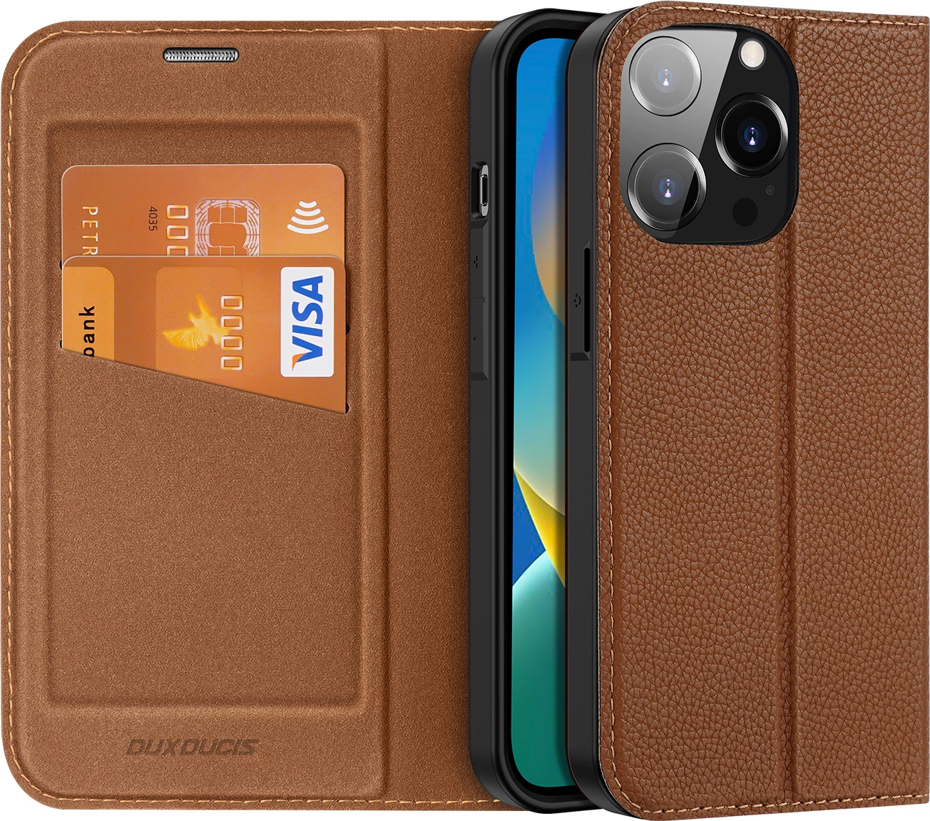 Mbështjellës Dux Ducis Skin X2 për iPhone 14 Pro, me kapak magnetik, kafe