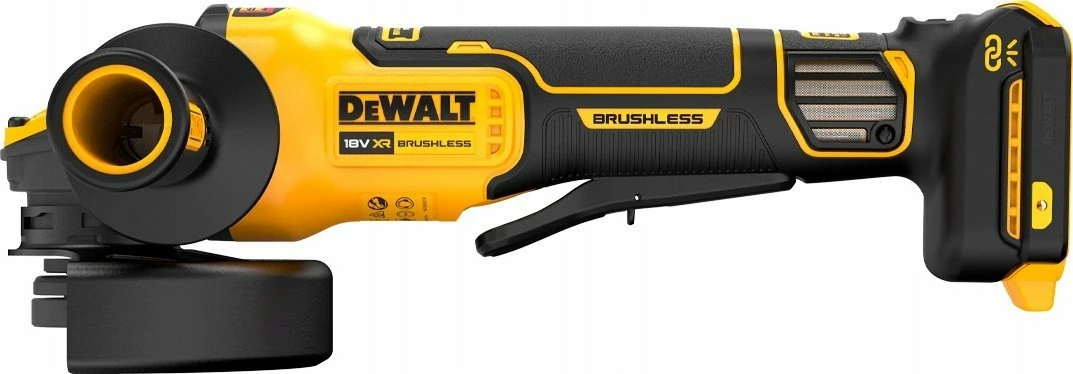 Fleks me bateri DeWalt DCG416VSN 18V XR, disk 125 mm, motor pa furça, 6 shpejtësi 3000-9000 rpm, pa bateri/karikues, e verdhë/zezë