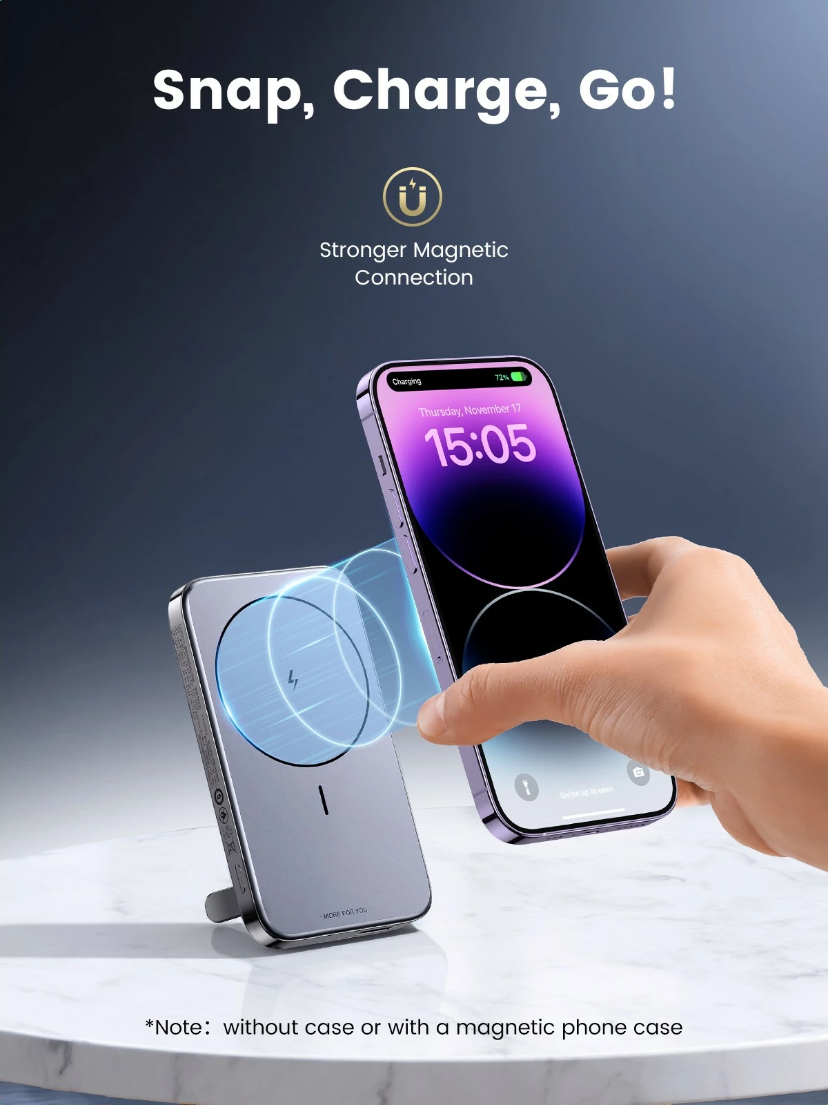 Powerbank Ugreen 10000mAh Mini Wireless 20W me MagSafe, gri