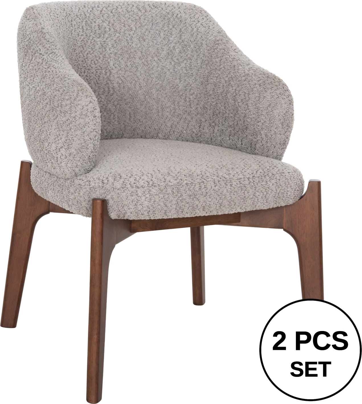 Karrige për ngrënie ABAI FH9971.03, dru gome, ngjyrë arre, pëlhurë boucle, gri e lehtë, 65x63x79 cm, set prej 2 copash