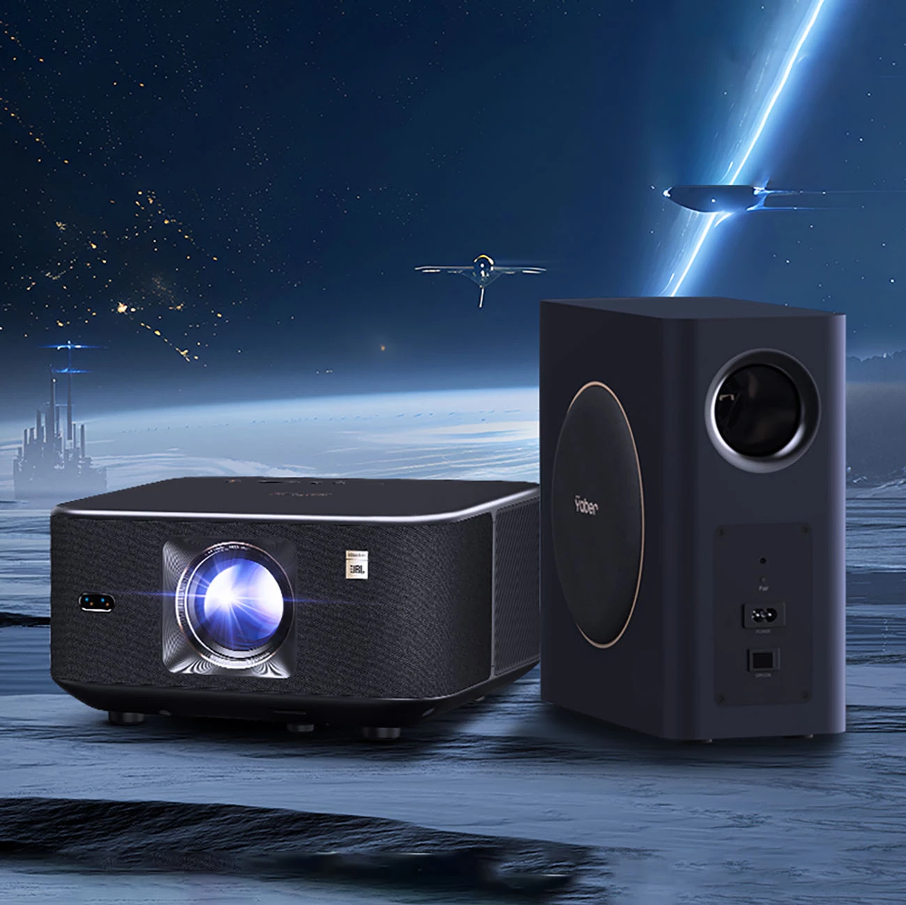 Projektor multimedial Yaber K3 Pro me JBL altoparlantë dhe subwoofer, FullHD 1080p, i zi
