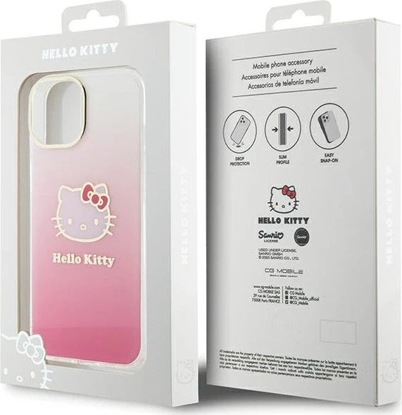Mbështjellës Hello Kitty IML Gradient Electrop Kitty Head për iPhone 15, rozë