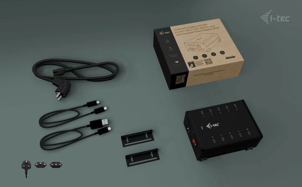 HUB i-tec CACHRGHUB10C, 10x USB-C, 15W për port, Metal