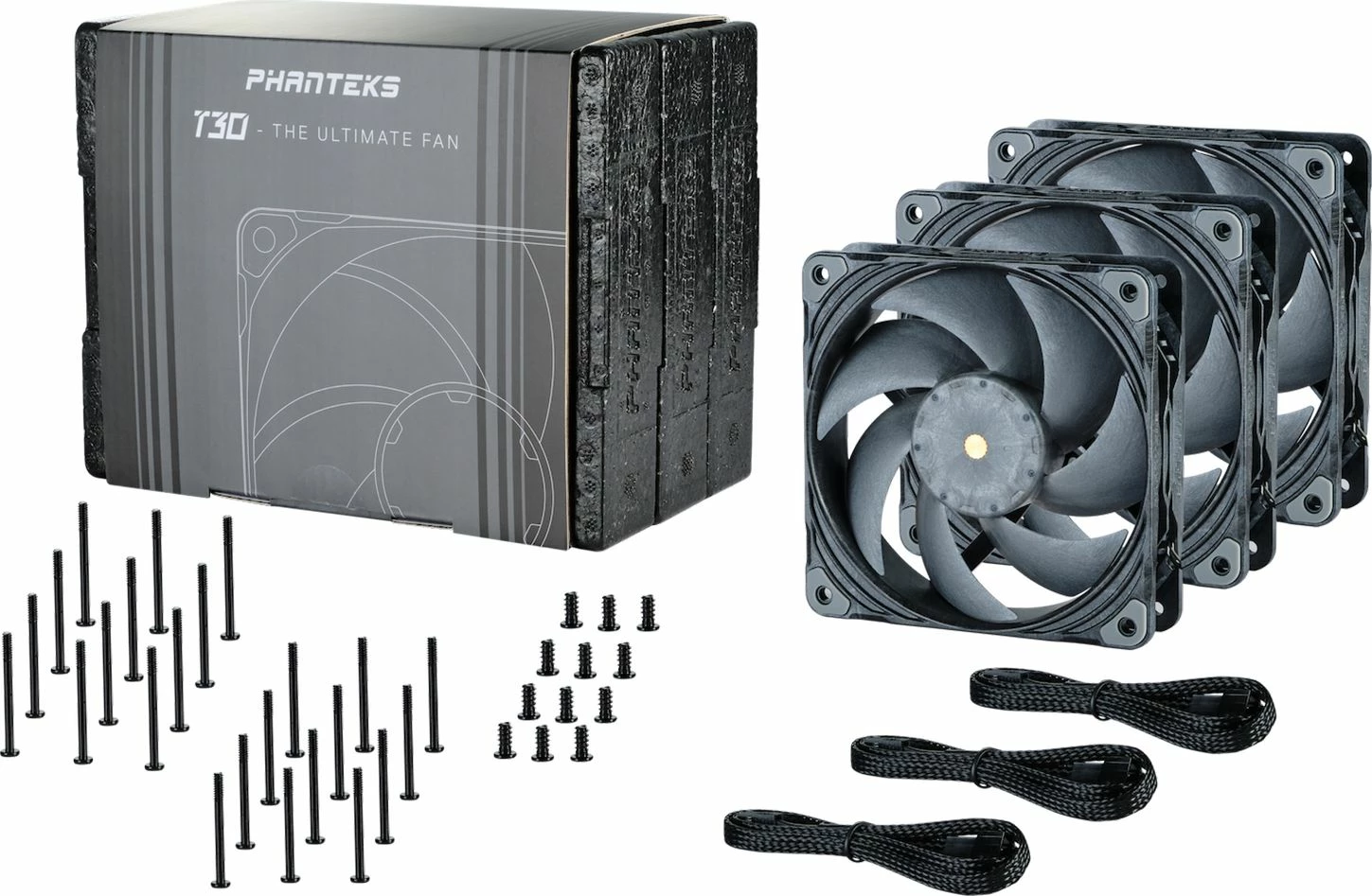 Ventilator PC Phanteks T30 PWM PH-F120T30_BG_3P, 120mm, 30mm i trashë, 4-pin PWM, 3000rpm, set 3 copë, gri
