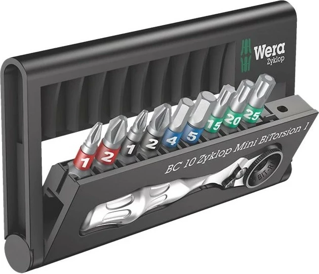 Set veglash Wera BC 10 Zyklop Mini BT 1, 10 copë, Hexagonal, 25.4 / 4 mm (1 / 4")
