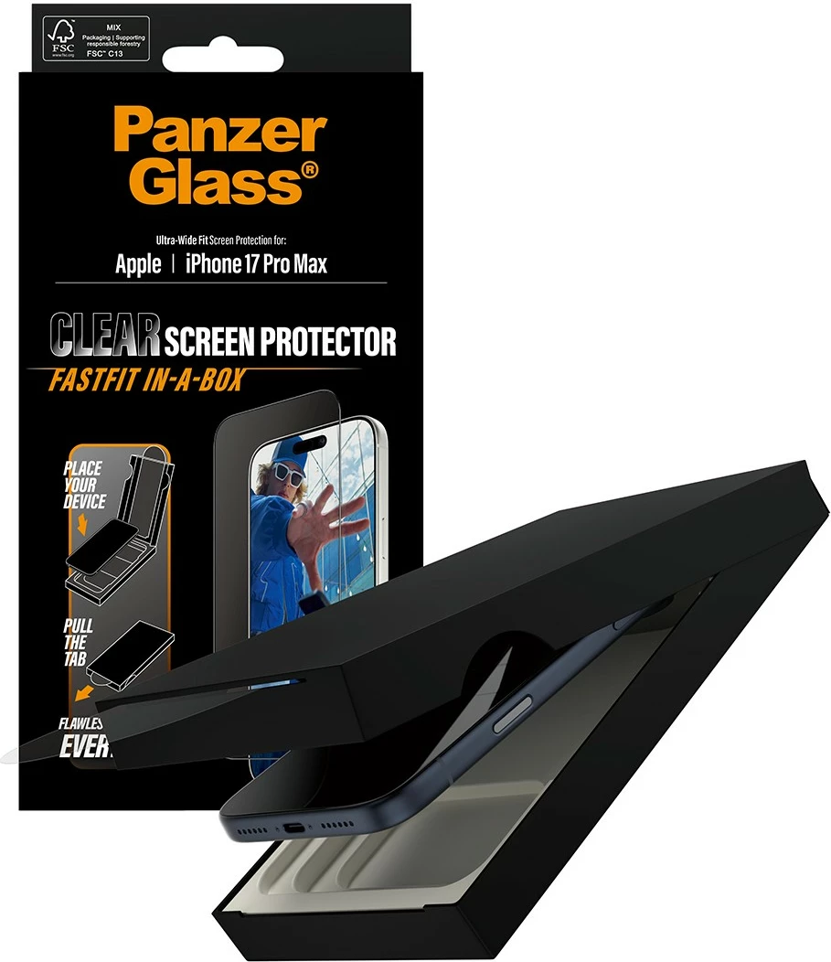 Mbrojtës ekrani PanzerGlass iPhone 17 Pro Max, kornizë e zezë
