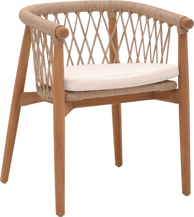 Karrige Abby, skelet druri teak, ngjyrë natyrale dhe jastëk krem, 60x58x78cm