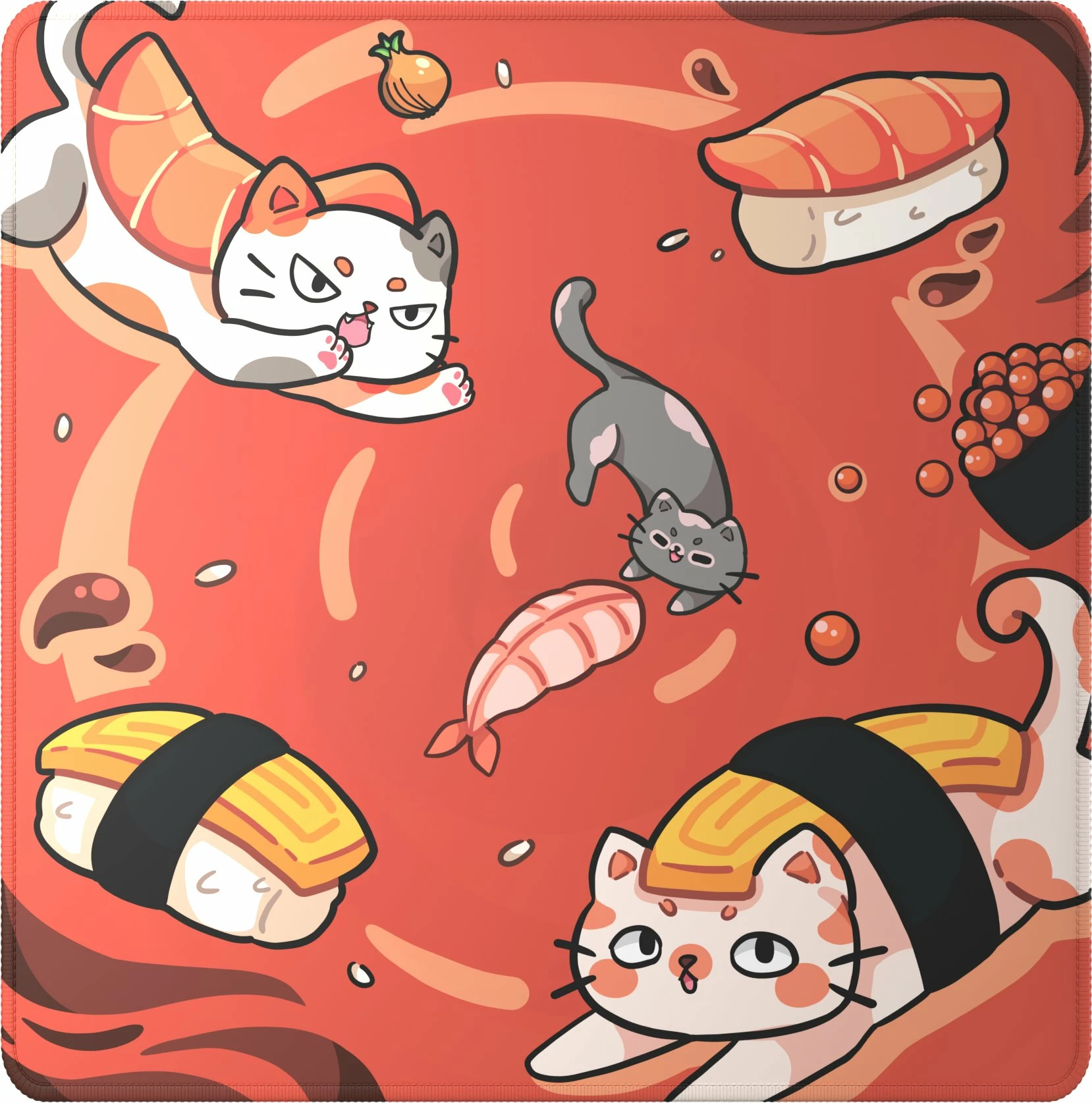 Mauspad Dark Project Sushi Cats Pro L 490x490mm 4mm kuqe/portokalli
