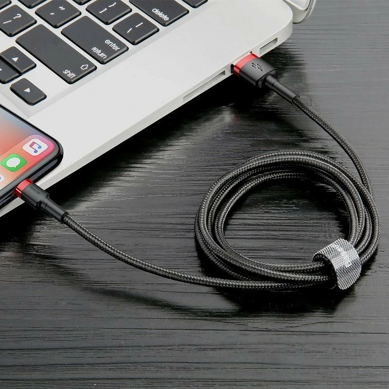 Kabllo USB në Lightning Baseus Cafule CALKLF-B19, 1m, 2.4A, Kuqe+Zezë