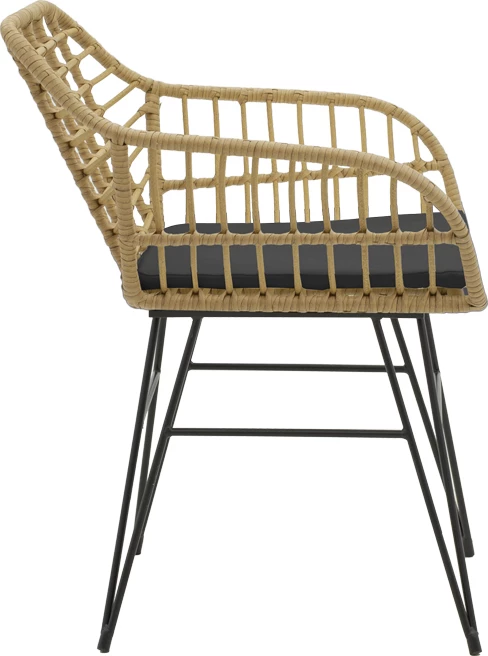 Tavolinë me karrige Naoki X set prej 5 copë rattan pe ngjyrë natyrale dhe metal i zi 160x90x78cm