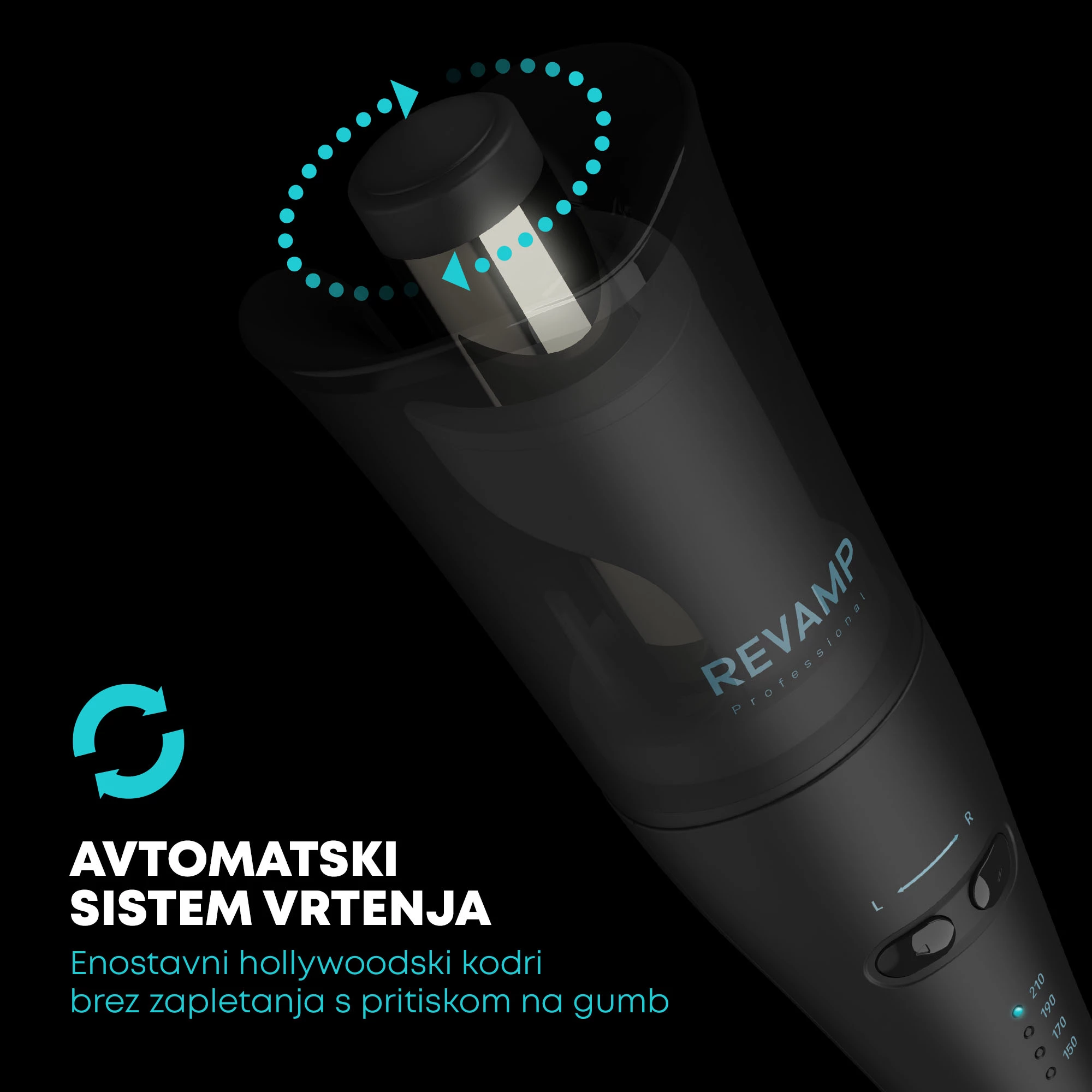 Makinë kaçurrela automatike Revamp Progloss Hollywood Curl CL-2000, 25mm, 150-210°C, me rrotullim majtas/djathtas, e zezë, me mbështetëse silikoni