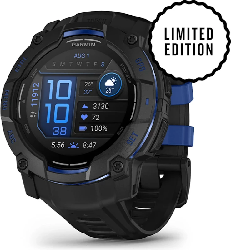 Smartwatch Garmin Instinct® 3, AMOLED, Black/Black-Bolt Blue strap, 50 mm