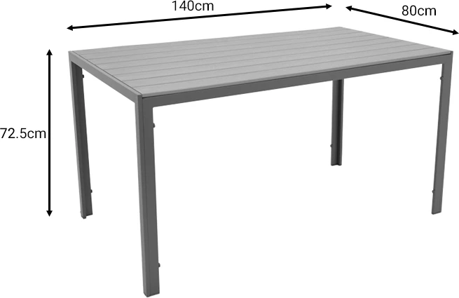 Tavolinë me karrige Nares-Azelie C set prej 5 copash alumini dhe tekstileni me dru natyral 140x80x72.5cm