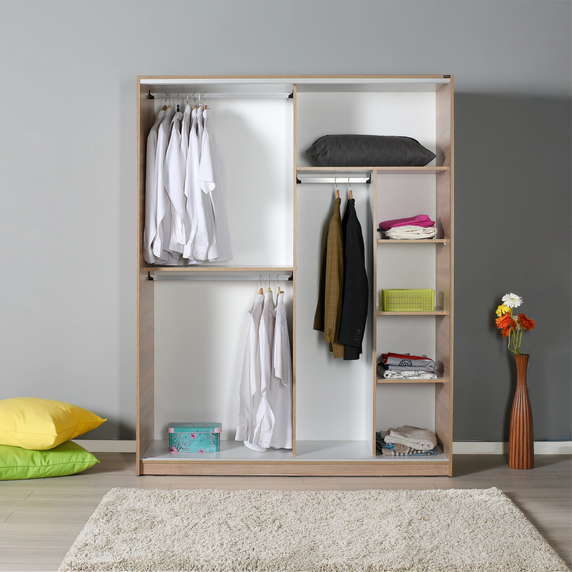 Dollap Hanah Home, SWD-716-SS-3, ngjyrë sonomo, me derë pasqyre, 160x207x60cm