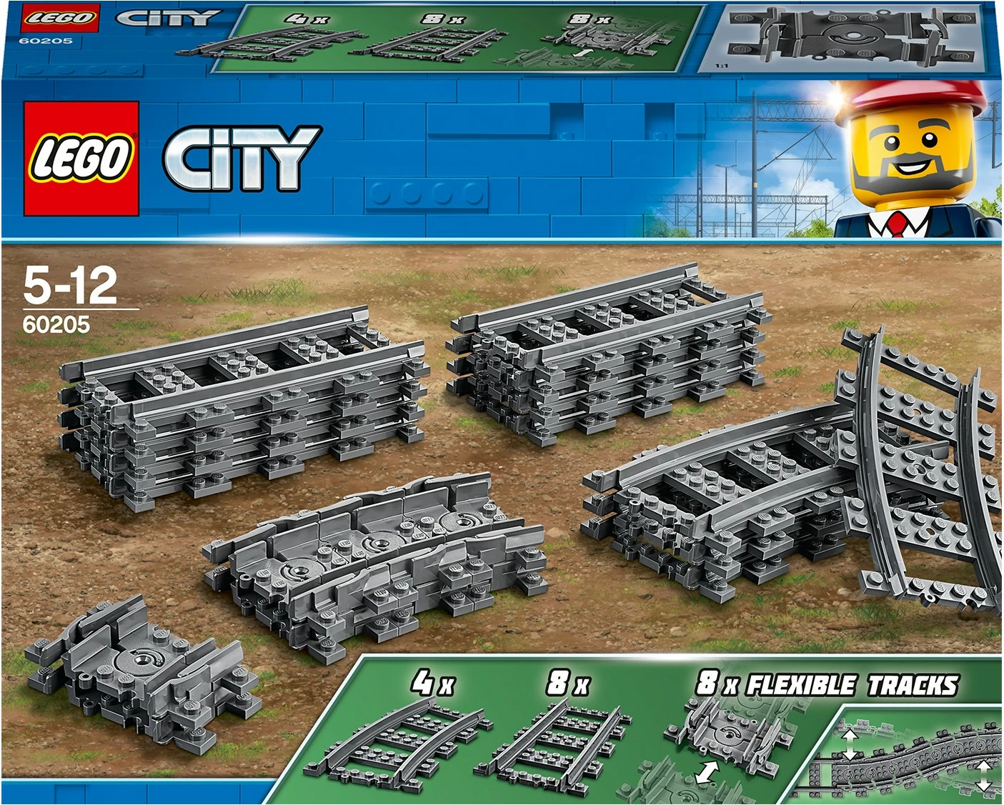 Set lodrash LEGO City Tracks 60205, 20 pjesë, ngjyrë gri