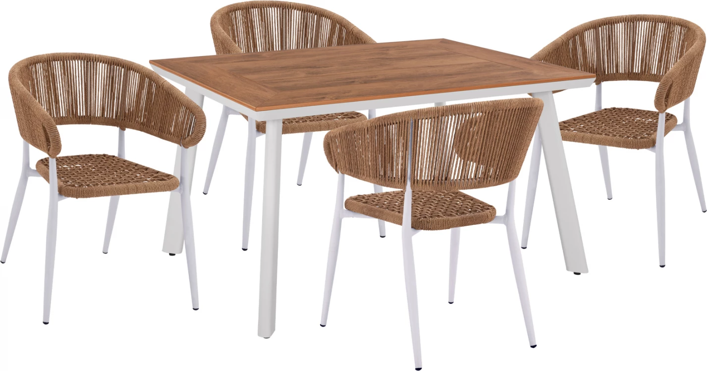 Set për darkë 5 pjesë me tavolinë polywood 120x80 dhe karrige të bardha FH11428