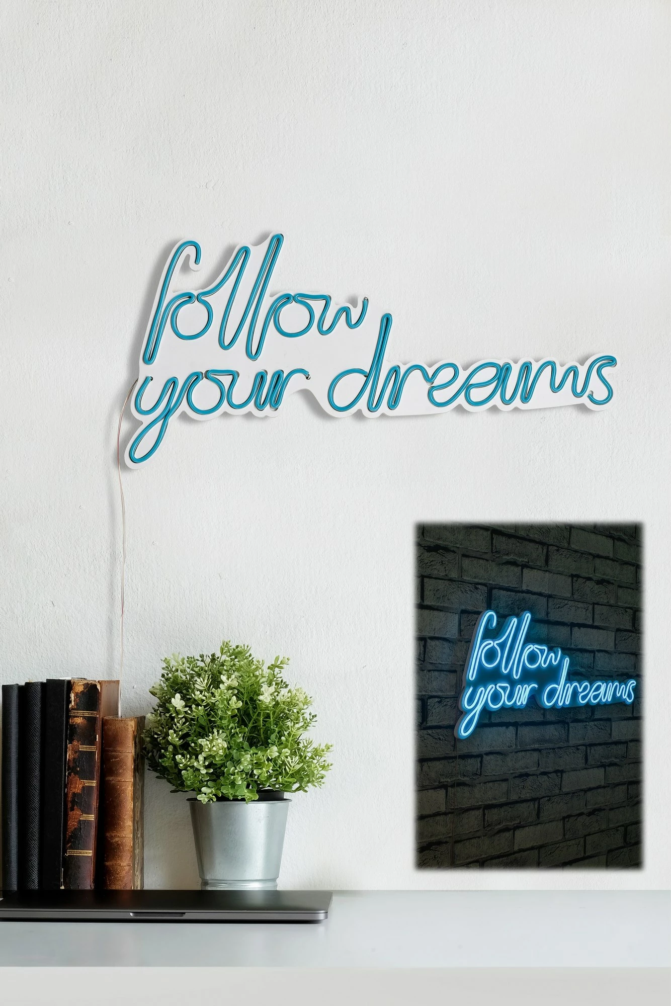 Dekor ndriçues plastik LED, 'Follow Your Dreams', ngjyrë e kaltër