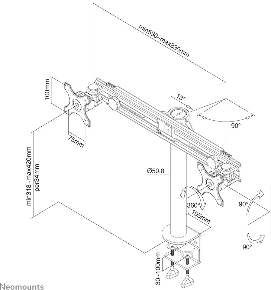 Krah monitori Neomounts, Newstar, FPMA-D700D, 19"-30", i zi