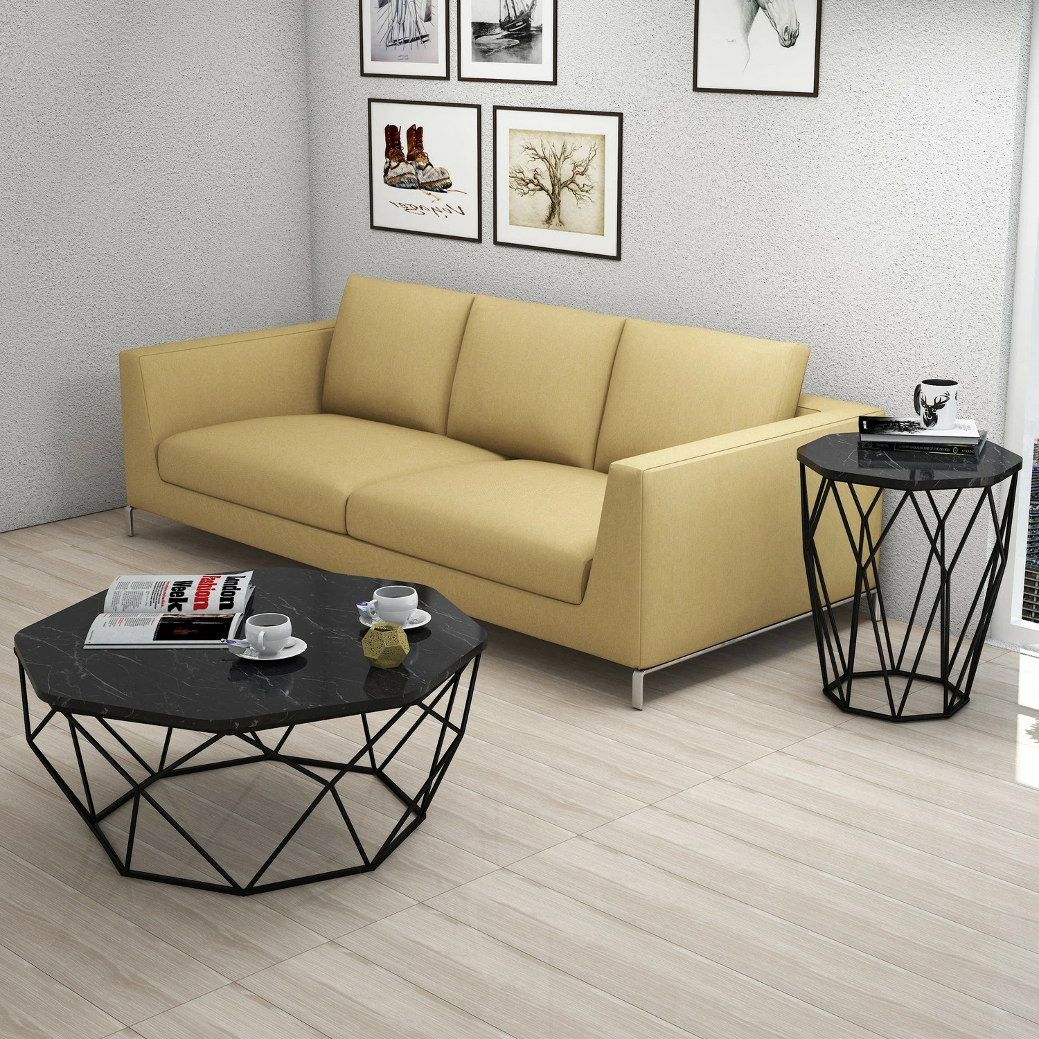 Tavolinë anësore Hanah Home, Sofya, mermer i zi