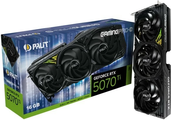 Kartë grafike Palit GeForce RTX 5070 Ti GAMING PRO-S, 16 GB GDDR7, 256-bit, 3 ventilatorë, e zezë