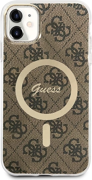 Mbështjellës Guess GUBPN61H4EACSW me karikues wireless për iPhone 11, 6.1", 4G Print, kafe, set