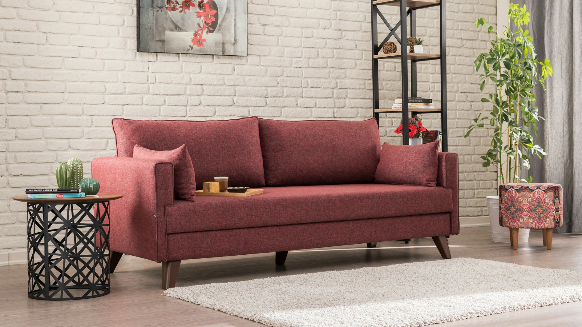 Divan treshe Atelier del Sofa, Bella, ngjyrë e kuqe klaret
