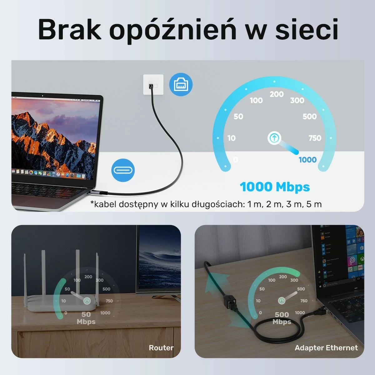 Kabllo Ethernet Unitek USB-C RJ-45 LAN, 3m, ngjyrë zezë-argjendtë