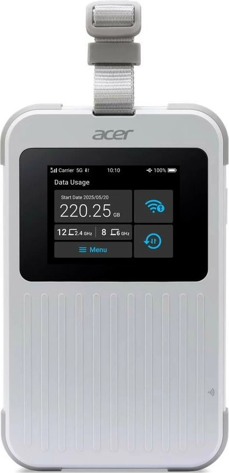 Router portabil Acer Connect Enduro M6E 5G, Wi-Fi 6E, ekran me prekje, bateri 8000mAh, i bardhë