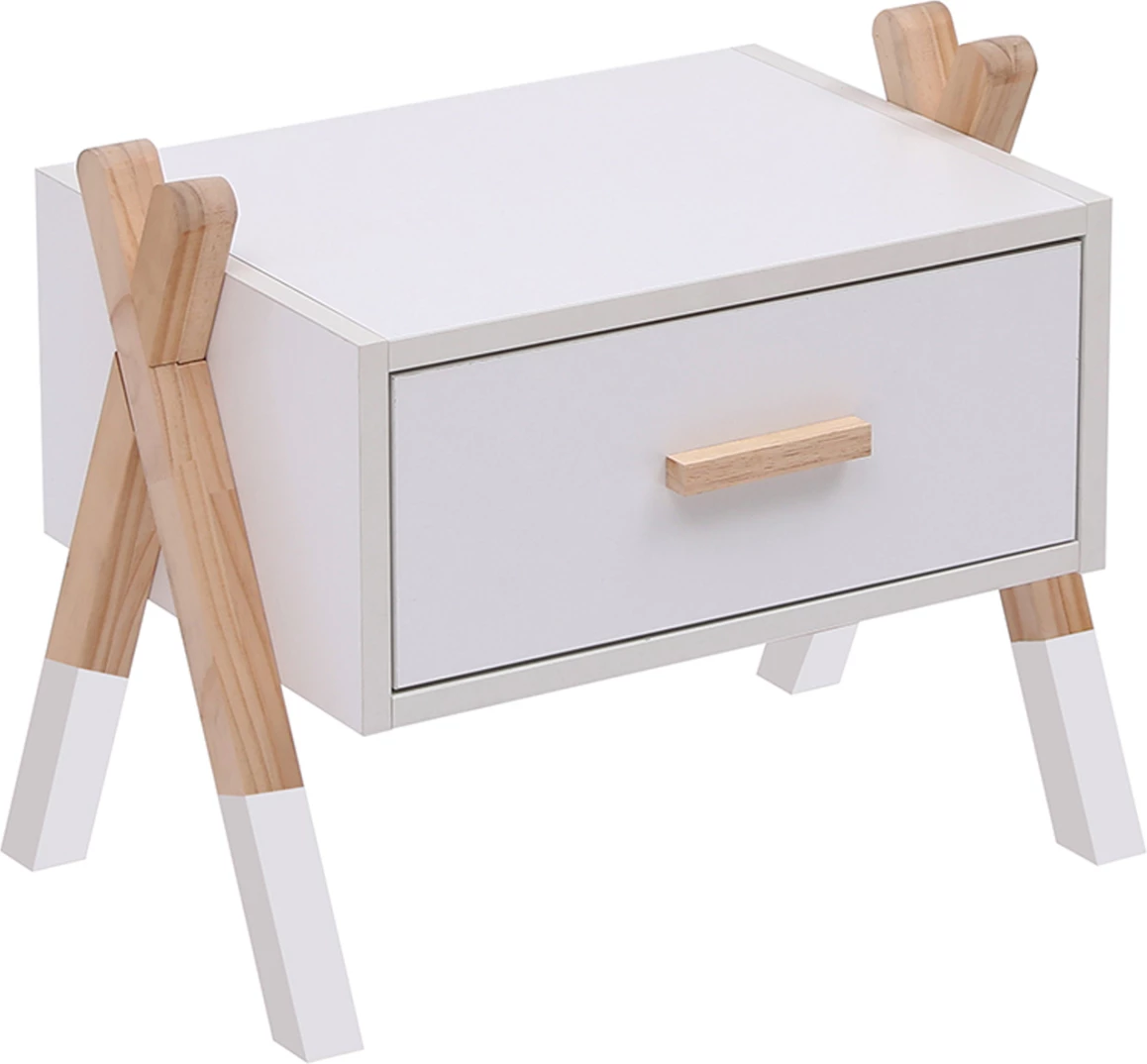 Komodinë PASCHAL, ngjyrë e bardhë, këmbë druri natyrale, FH2497.03, 46x30x38cm