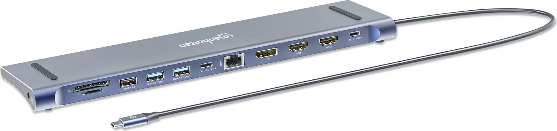Docking station MANHATTAN 12-in-1, 4K, 1xHDMI, 2xDP, 3xUSB-A, gri