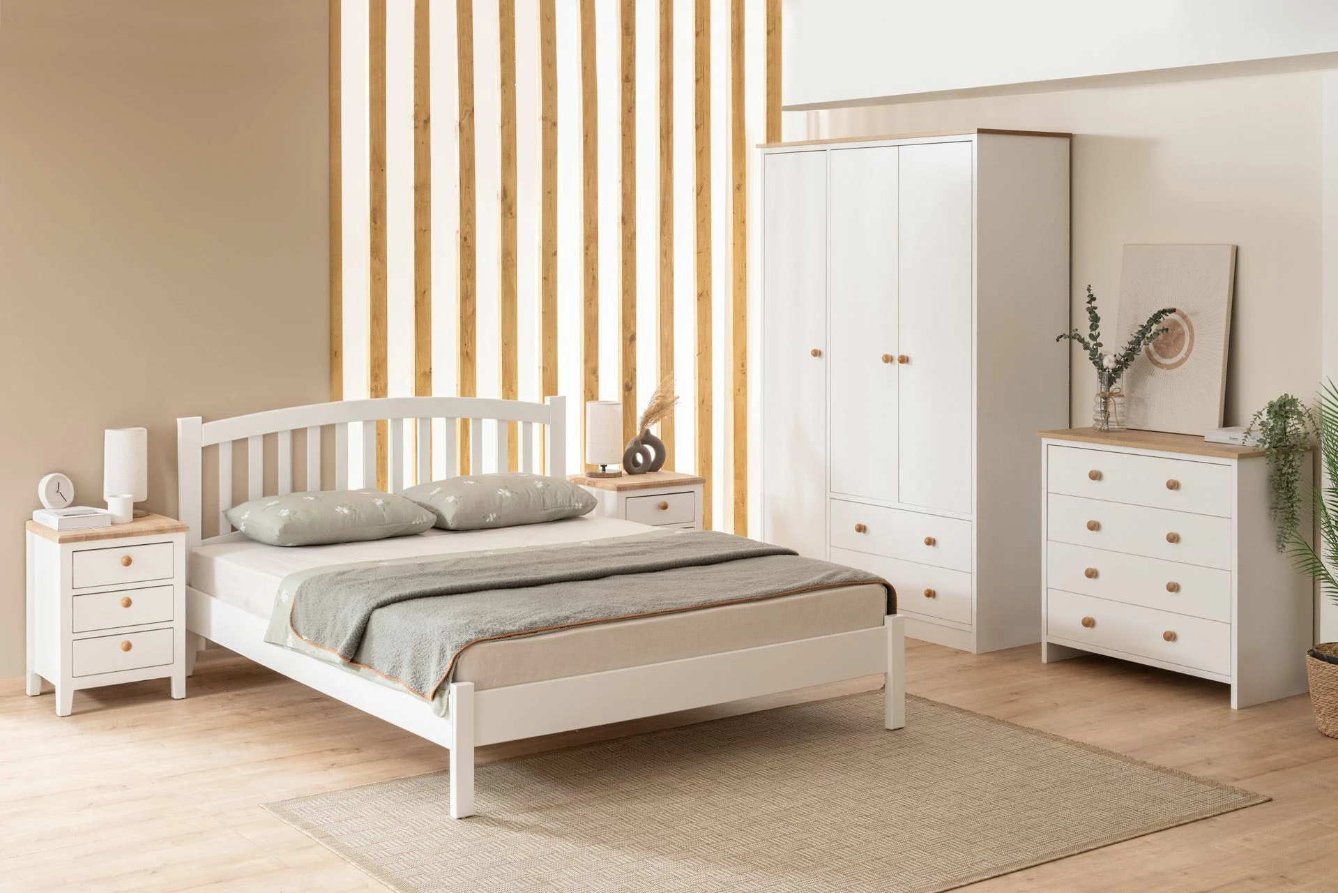 Krevat dopio, MDF i lyer me llak, ngjyrë e bardhë, Skye Decor, 160x200cm