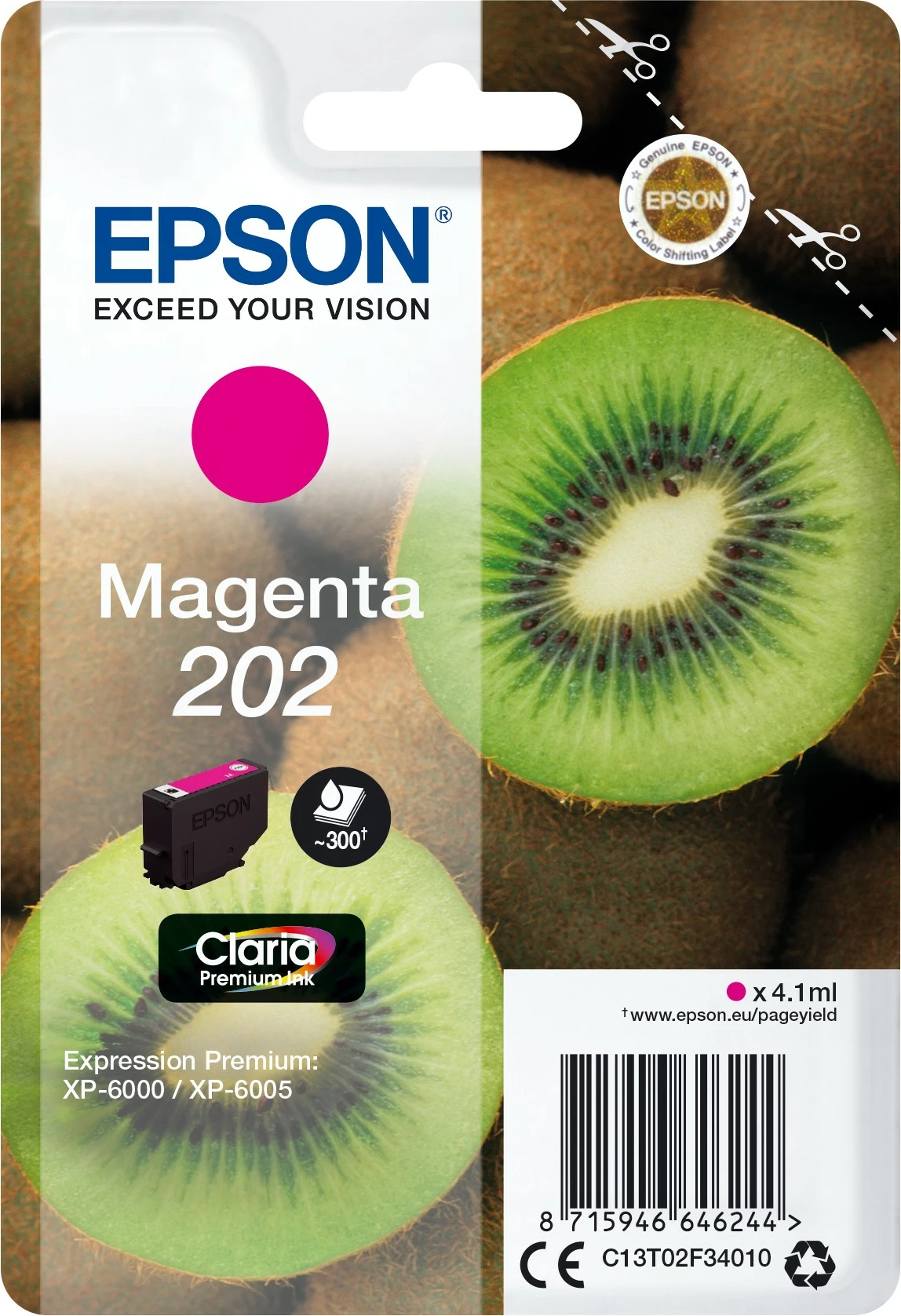 Bojë Epson Kiwi Singlepack Magenta 202 Claria Premium, Standard Yield, 4.1 ml