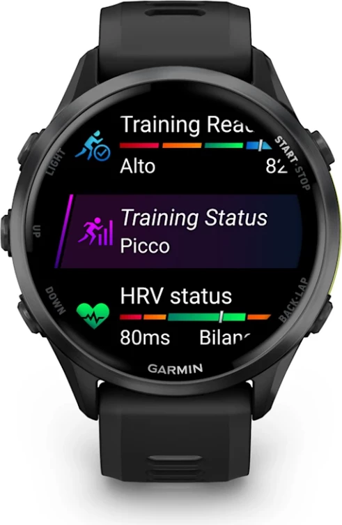 Smartwatch Garmin Forerunner® 970 Carbon Gray DLC Titanium (Black Case, Black/Translucent Whitestone Strap)