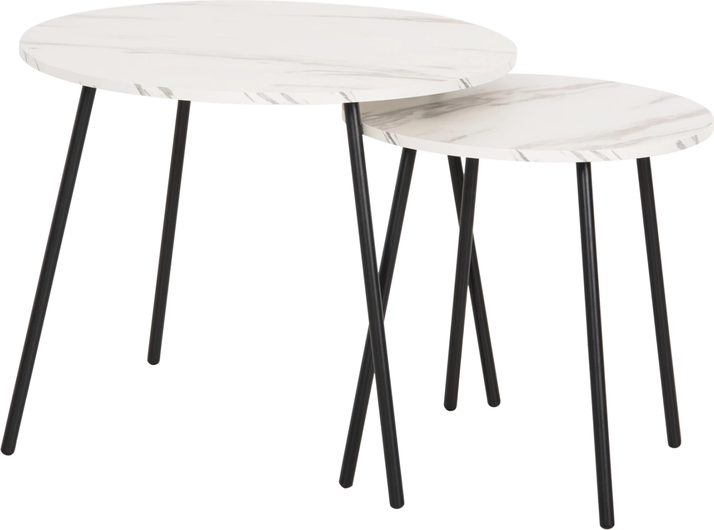 Tavolina kafeje 2 copë, të rrumbullakëta, bakri, FH9878.12, melaminë, ngjyrë mermeri të bardhë-metal të zi, Φ55x45H cm