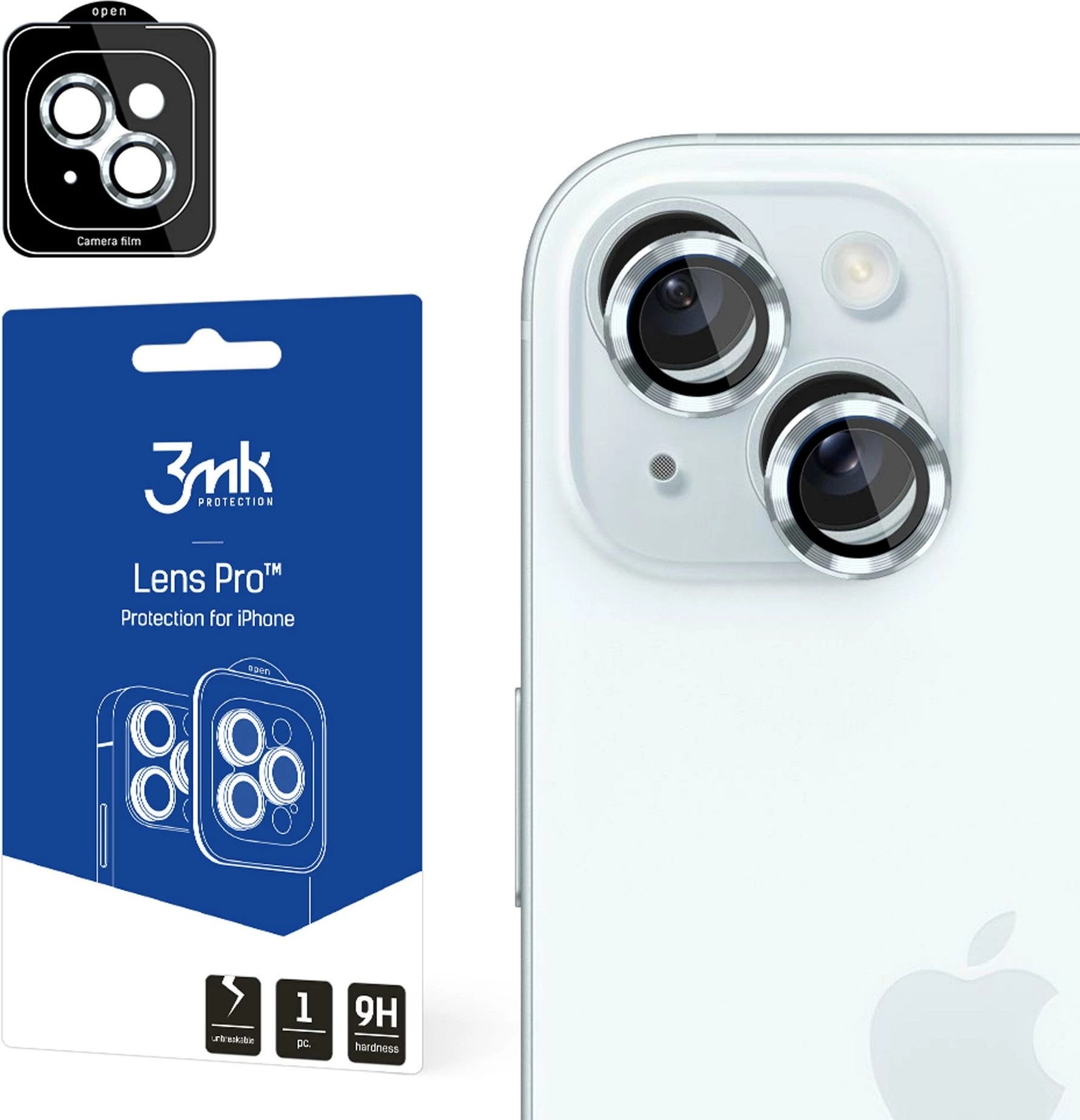 Mbrojtës lentash 3mk Protection Lens Protection Pro për iPhone 15, kornizë e kaltër