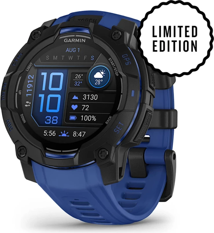 Smartwatch Garmin Instinct® 3, AMOLED, Black/Bolt Blue-Black strap, 45 mm