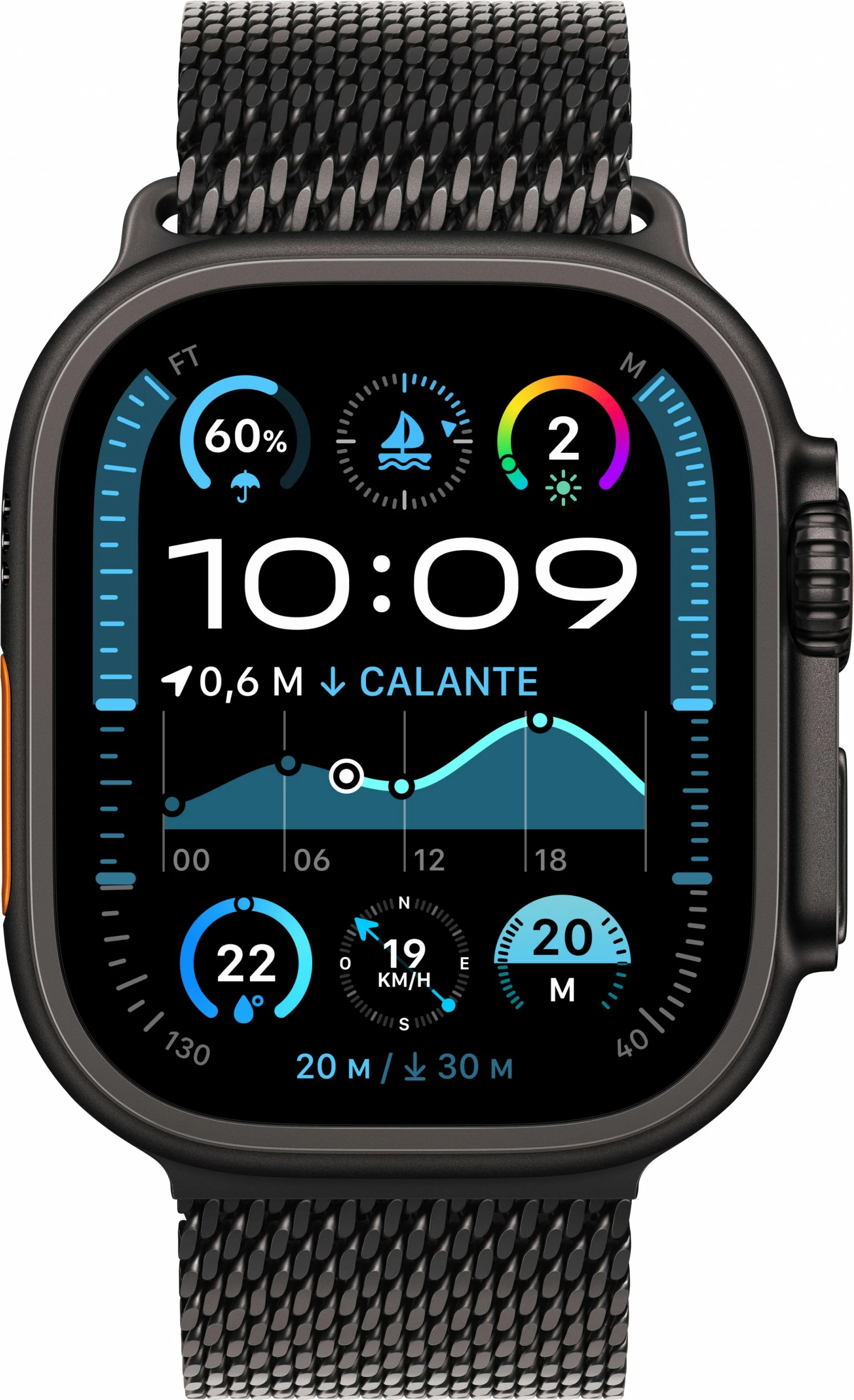 Smartwatch Apple Watch Ultra 2 GPS + Cellular 49mm, Kasë Titanium e Zezë, Rrip Milanese e Zezë