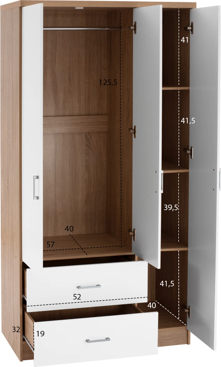 Dollap FH340.06, 89x42,5x181 cm, i kaftë/ i bardhë