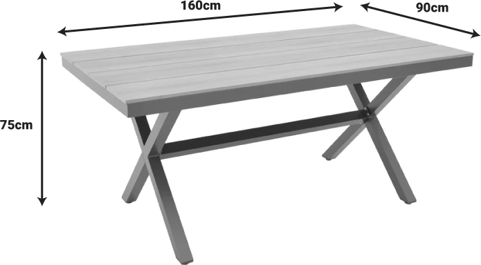 Set tavoline me karrige për terasë Mabu-Thorio, alumin anthracite dhe plywood natyral, 160x90x75cm, 5 pjesë