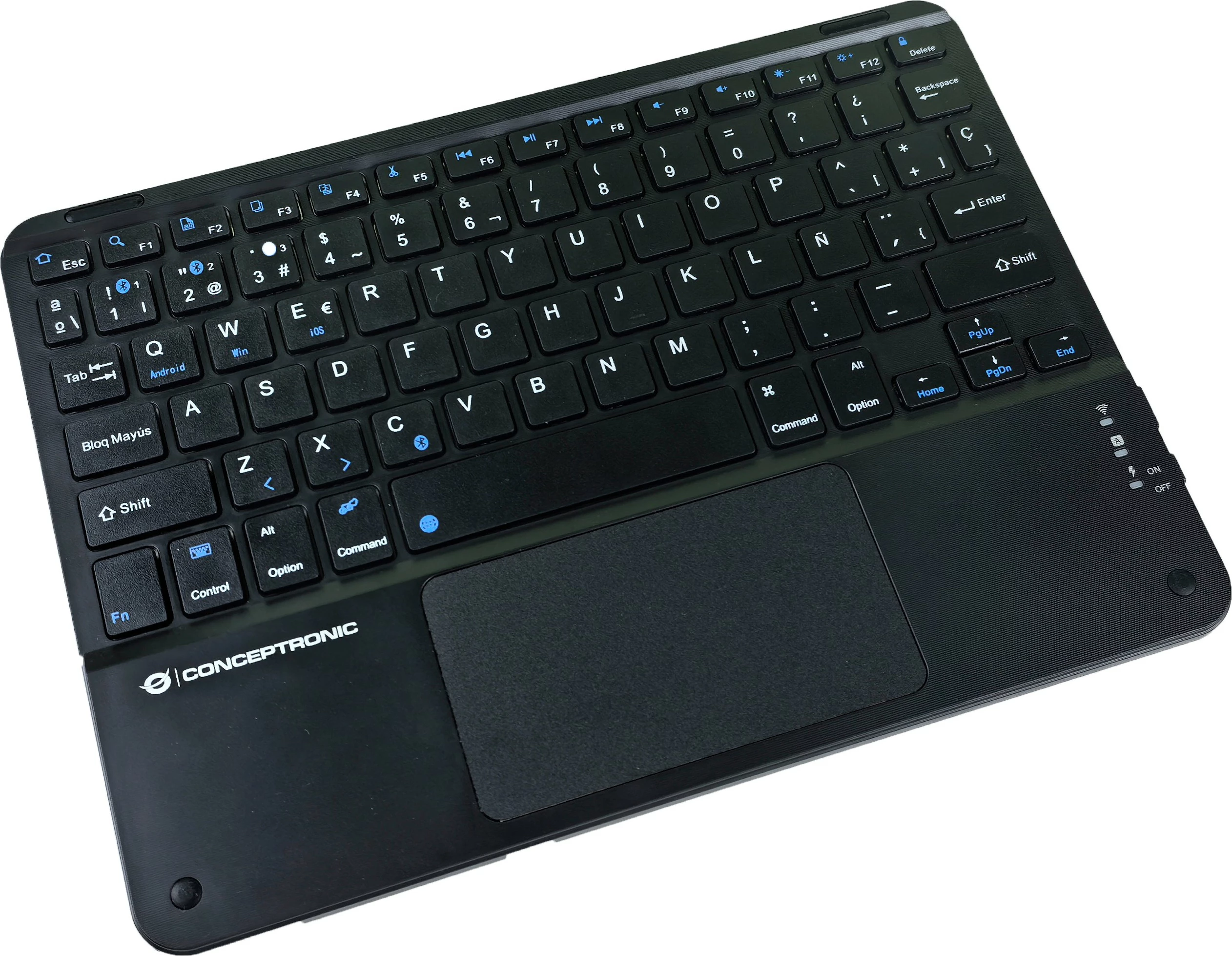 Tastierë wireless Conceptronic, QWERTY spanjoll, touchpad, Bluetooth, e zezë