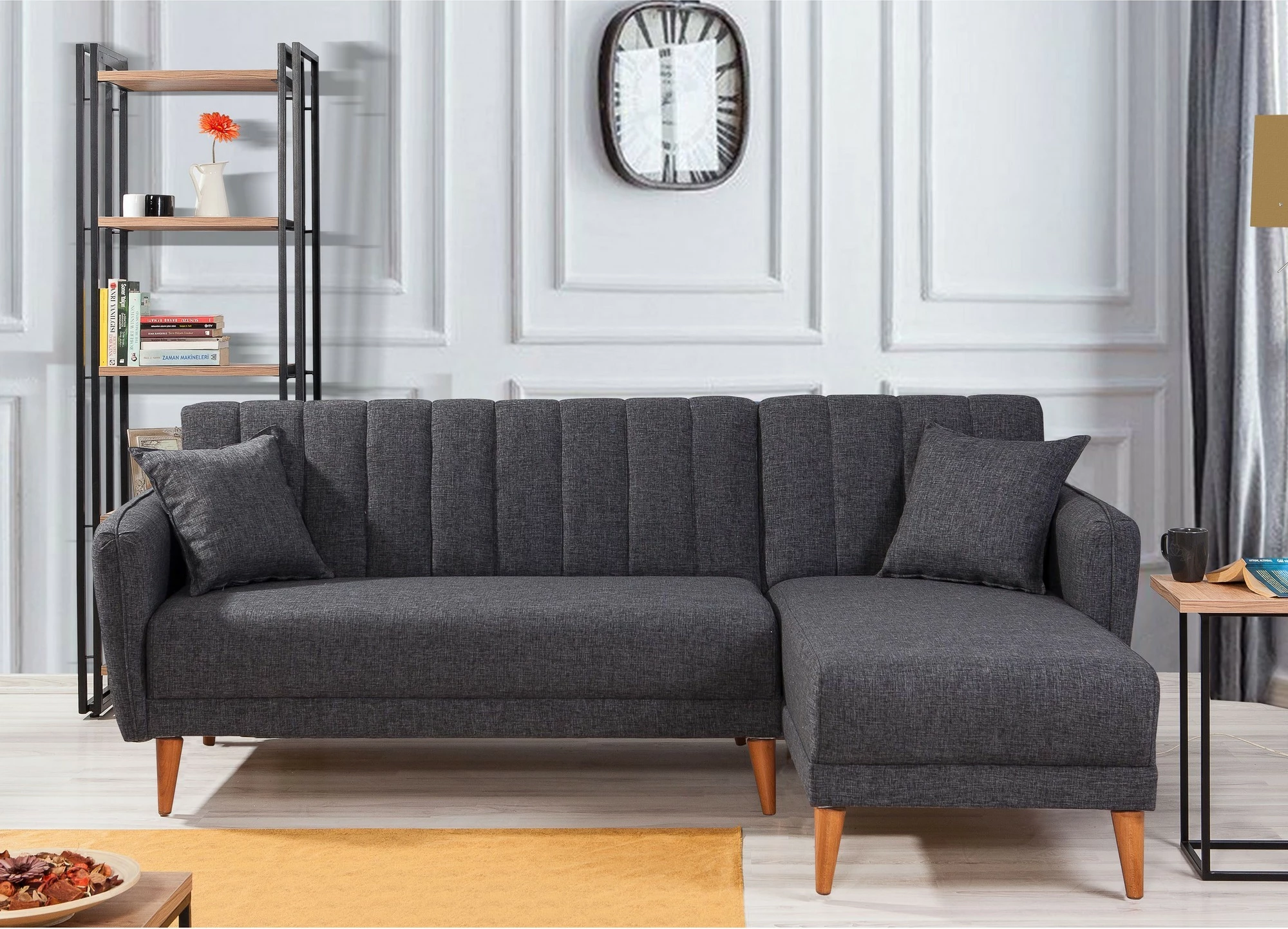 Kënd-sofë krevate Atelier del Sofa, kënd i djathtë, ngjyrë gri e errët