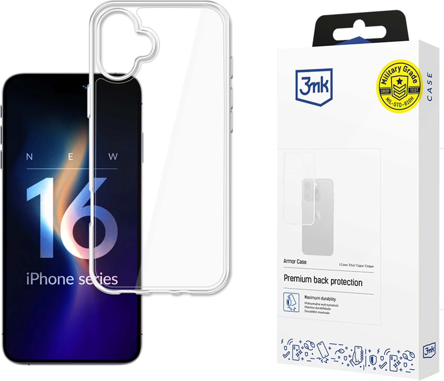 Mbështjellës 3mk Armor Case për iPhone 16, Transparent