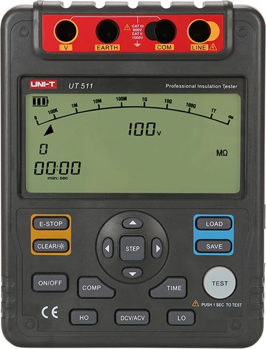 Tester rezistence izolimi UNI-T UT511 1000 V, deri 10 GΩ, set me kabllo testimi