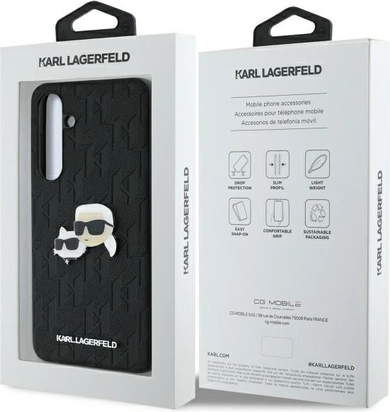 Mbështjellës Karl Lagerfeld KLHCS24FEPGKLKCPK për Samsung Galaxy S24 FE, i fortë, Monogram Karl & Choupette, zi