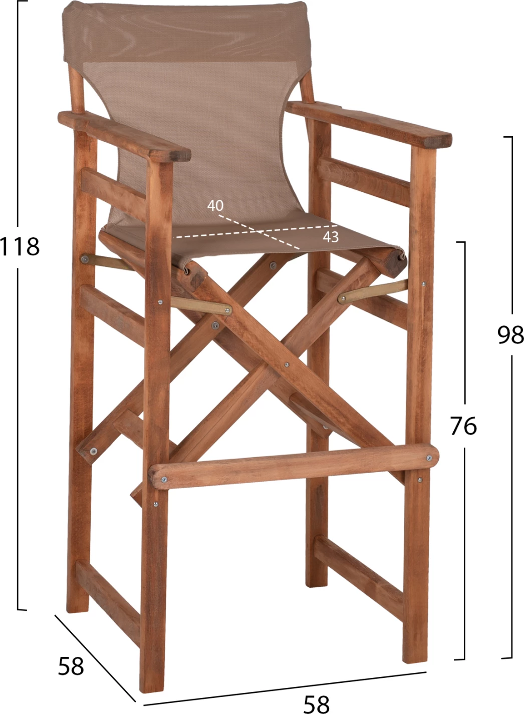 Karrige për bar, ngjyrë arre, me tekstilene ngjyrë mocha, FH10374.04, 58x58x118H cm