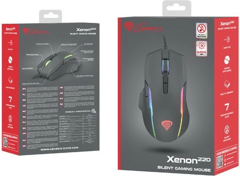 Maus gaming Genesis Xenon 220, me tela, 6400 DPI, RGB, i zi