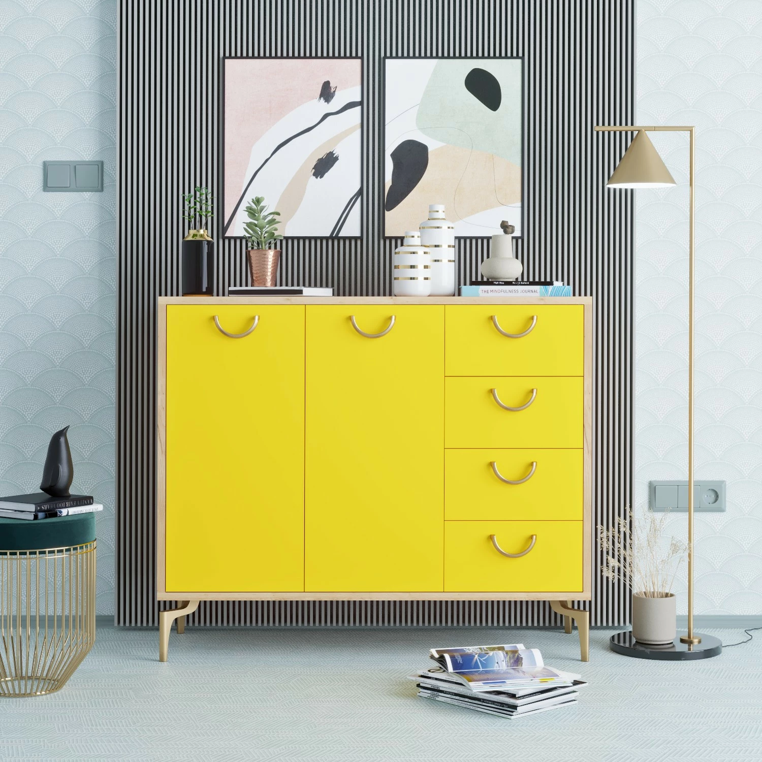 Dollap për këpucë Hanah Home, ngjyrë lis dhe e verdhë, ZEA