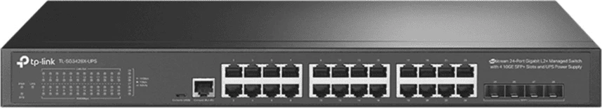 Switch TP-LINK TL-SG3428X-UPS 24x Gigabit + 4x 10G SFP+ i menaxhueshëm, i zi
