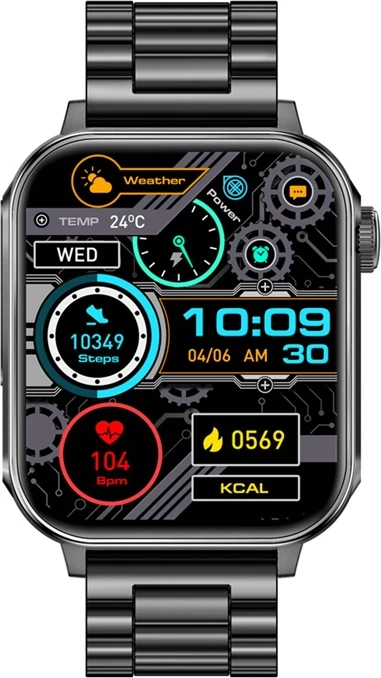 Smartwatch, Colmi, P80, ekran 1.83" HD me prekje, thirrje Bluetooth, 100+ mënyra sporti, IP67, rrip çelik, e zezë